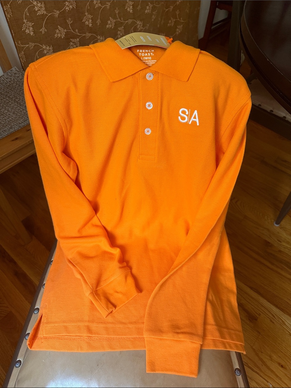 French Toast Orange Long Sleeve Polo with S/A Embroidery Size L 10/12 New